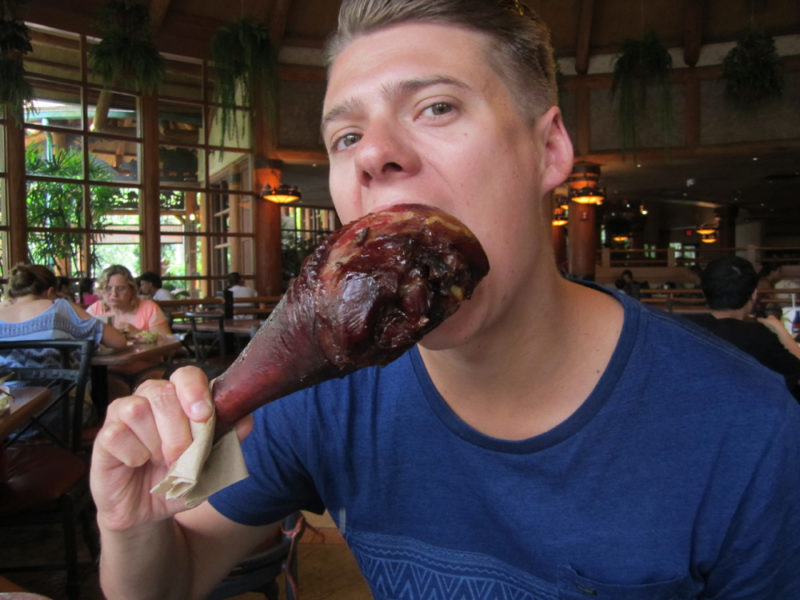 Eating a turkey leg at Universal's Island of Adventure