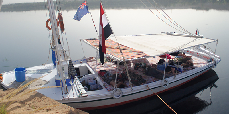 Our felucca in Egypt docked along the Nile