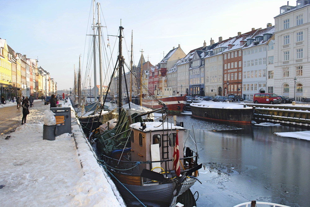 Nyhavn frozen canal, Copenhagen, Denmark