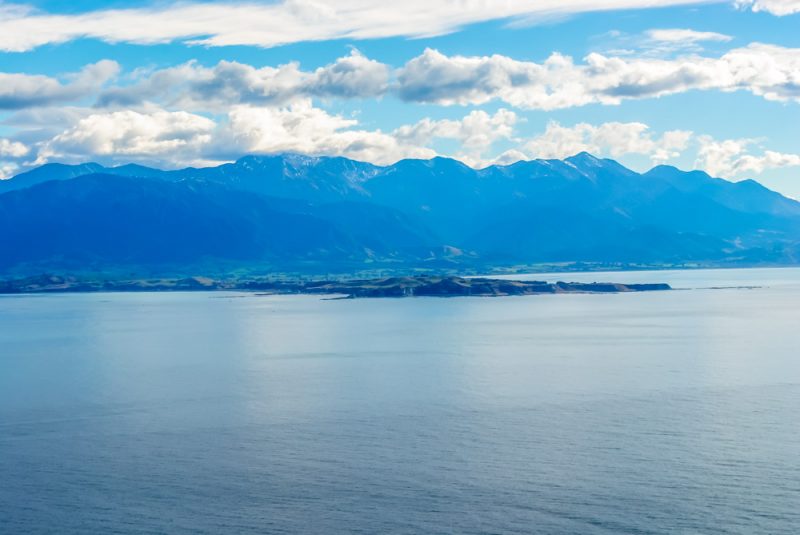 Kaikoura Peninsula jutting out into the Pacific. Home to 2 seal colonies.