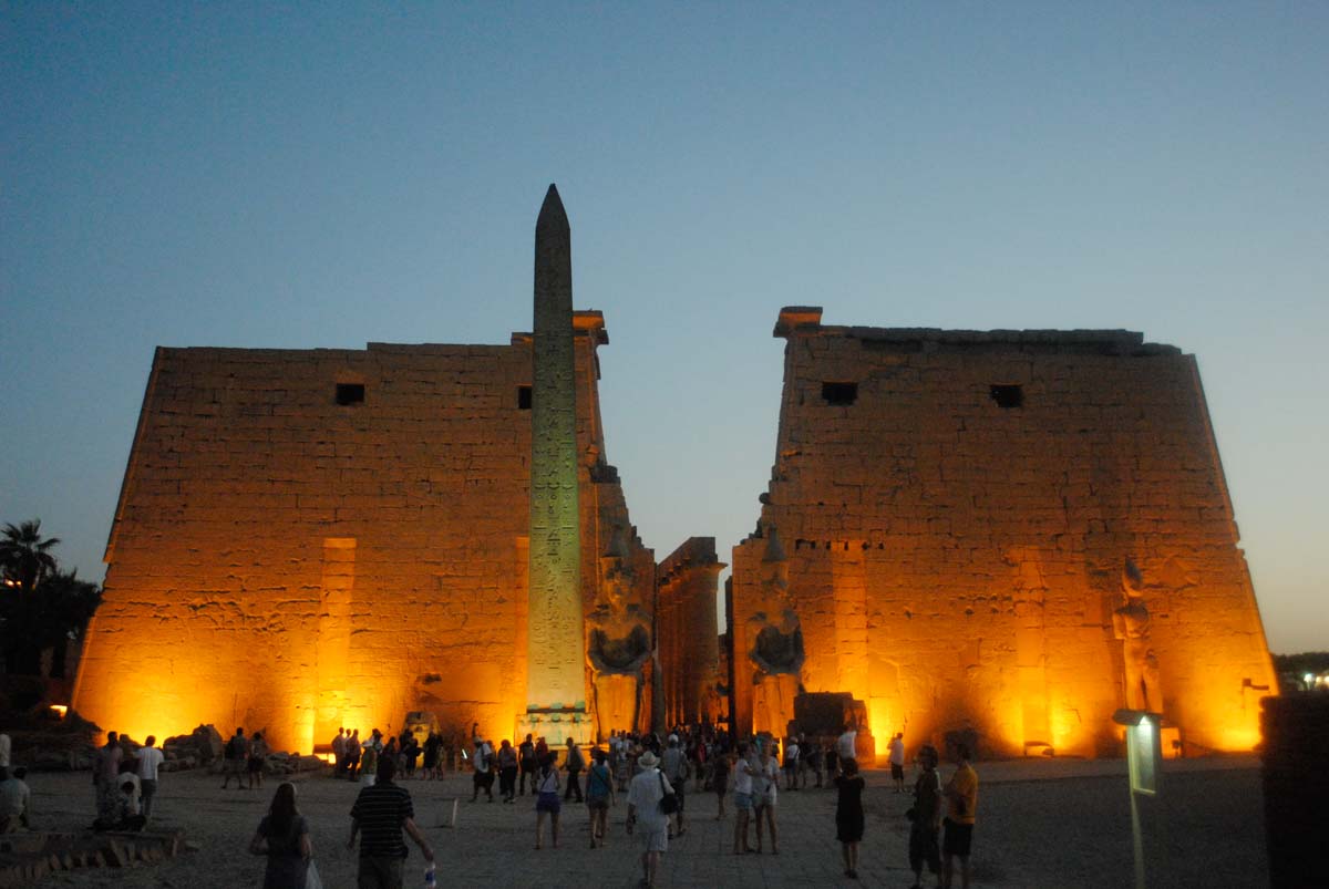 Luxor Temple at dusk lit up
