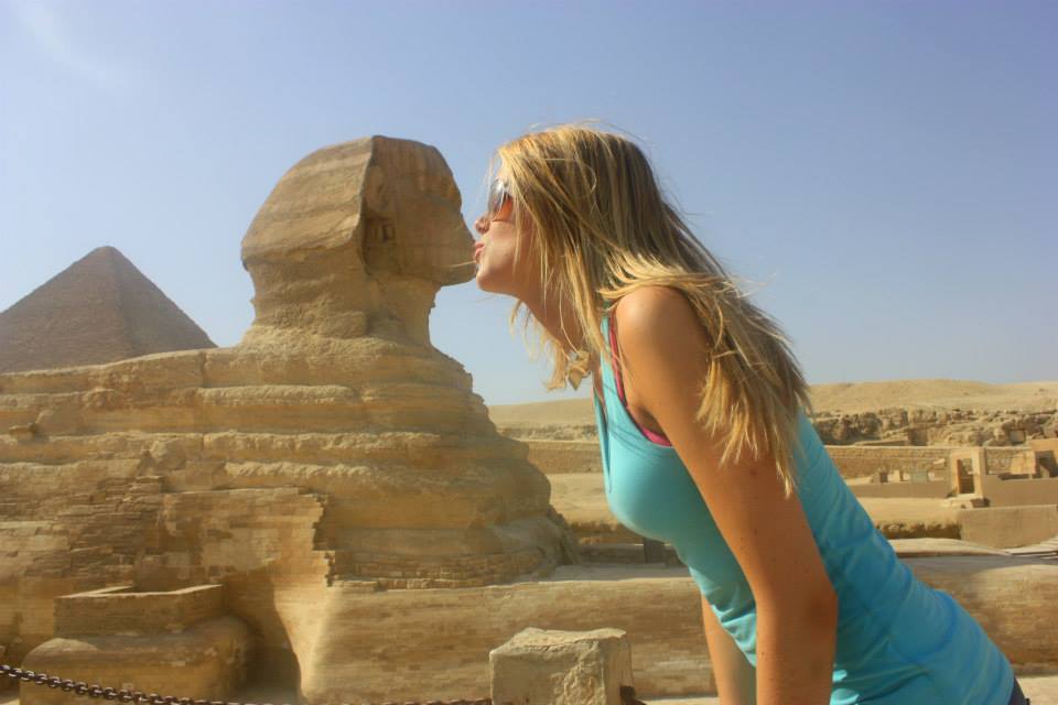 Asa of From Ice to Spice kssing the Sphynx in Cairo Egypt