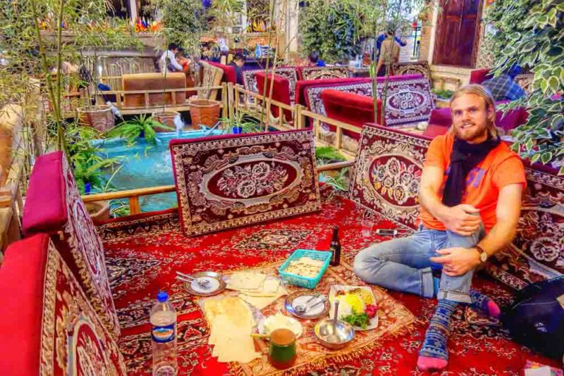 Eating traditional kebab in Iran