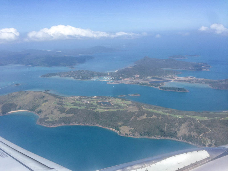 Hamilton Island from the air. You can the air strip that we are about to land on. (Dent Island is in the fore)