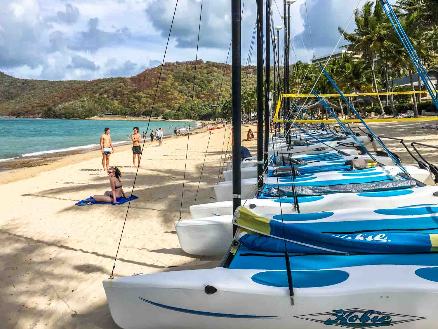 Catamarans along Catseye Beach Hamilton Island