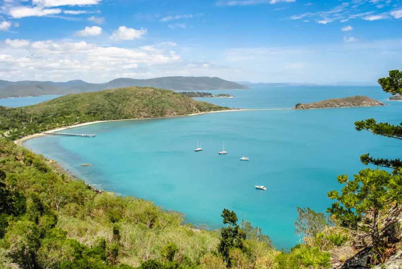 Looking west at South Molle Island Harbour and Mid Molle Reef and Island