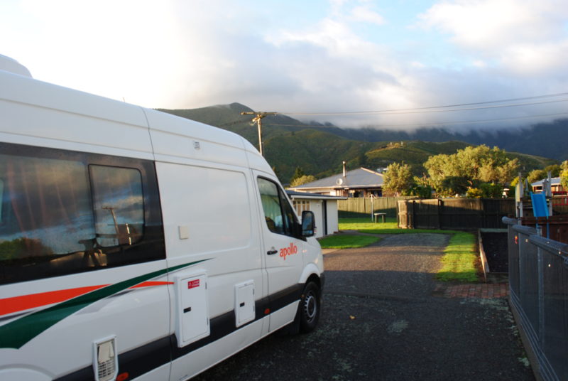 Our campervan nestled in the hills around Picton