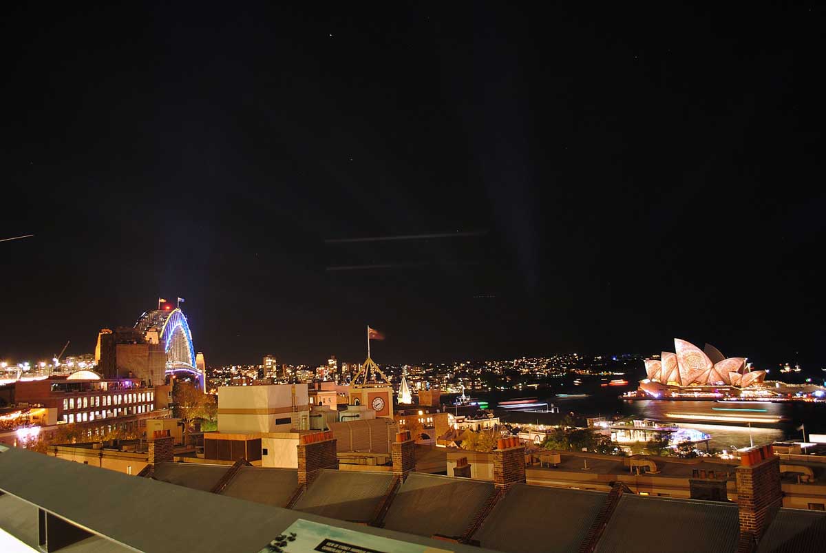 View of Sydney Harbour from Sydney Harbour YHA during vivid festival