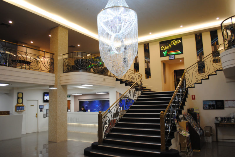 The beautiful foyer of the Ibis Styles Melbourne, the Victoria Hotel.