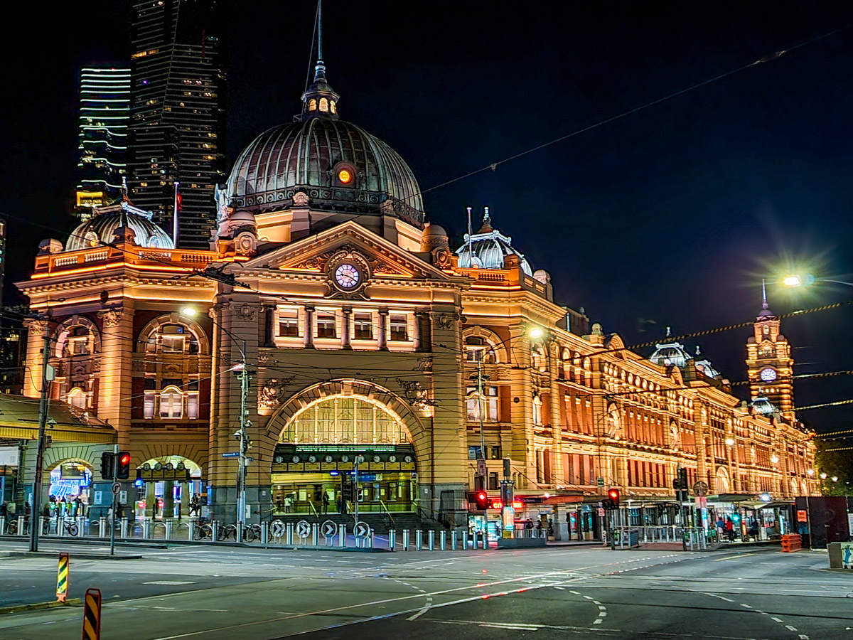 Flinders Street Station at night