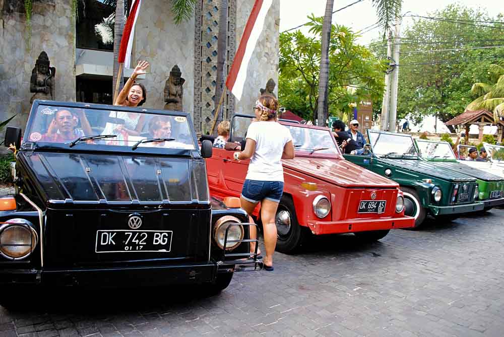 VW convertibles filling the Mercure Bali car park.