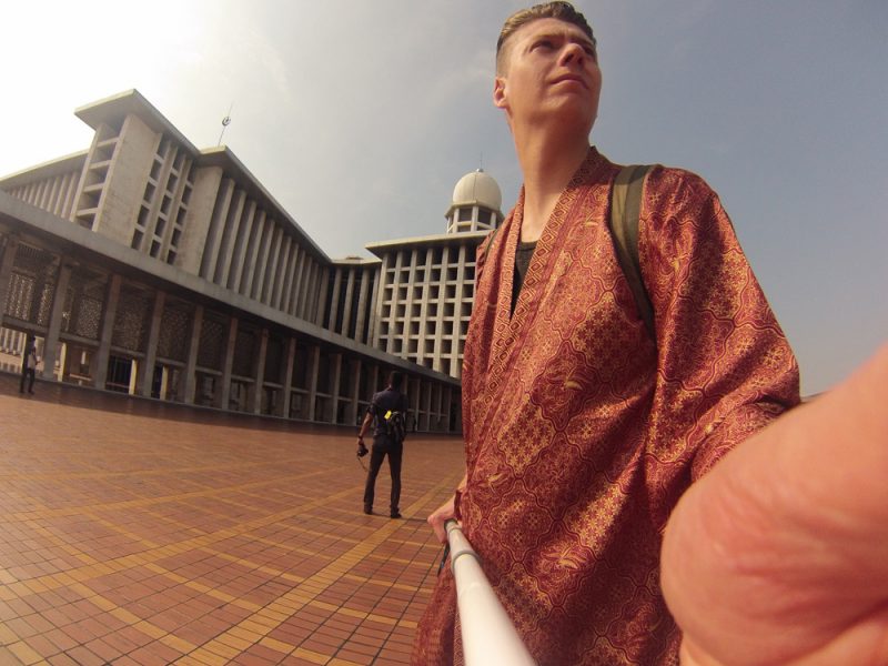 Rocking the robe in the Istiqlal Mosque Jakarta
