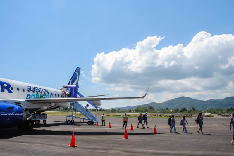 Getting off the plane at Labuan Bajo airport Indonesia