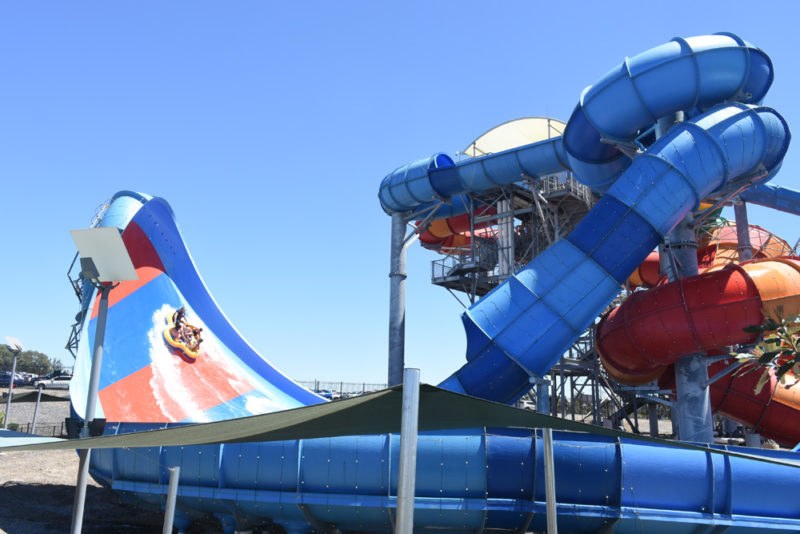 Punters sliding vertically up the Bombora Slide