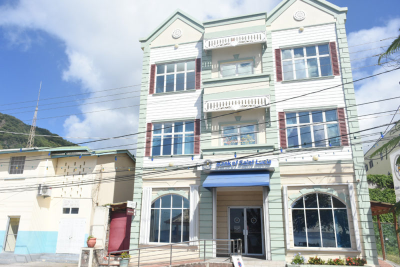 Bank of St Lucia Colonial Building in Soufriere, St Lucia