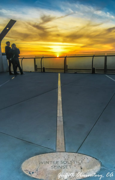 Griffith Observatory, Los Angeles. The viewing deck has many of these that point to the place the sun will drop. I clearly visited on the winter solstice.