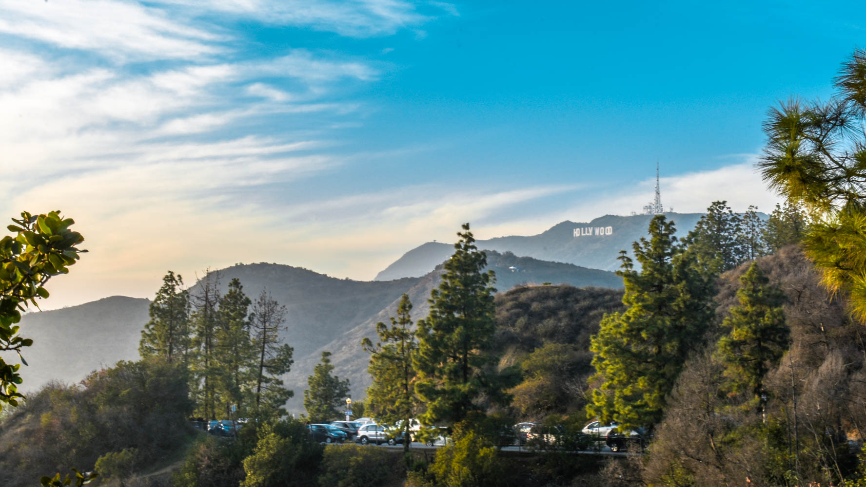 Hollywood sign over the hills from Griffith Observatory