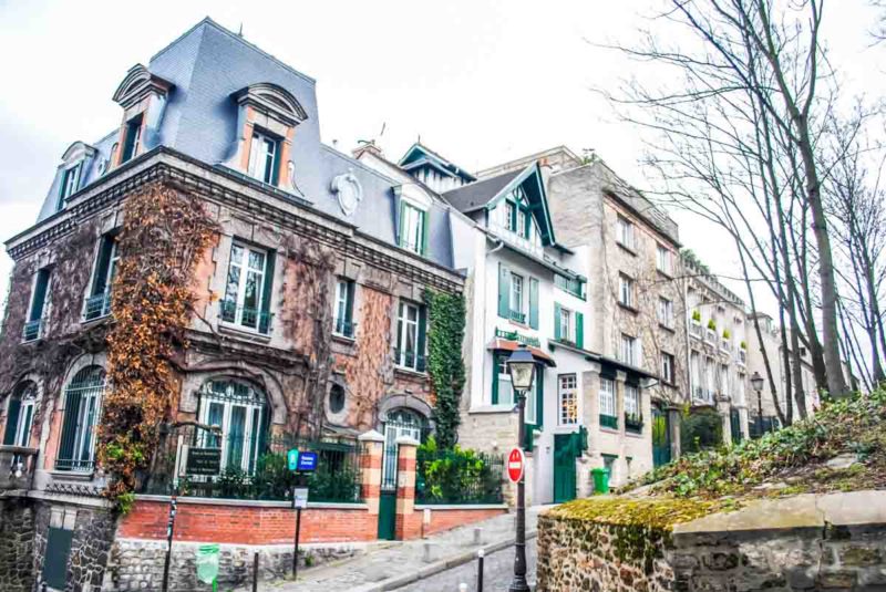 Beautiful houses in the Montemarte area near the Sacre Coeur Area Paris.