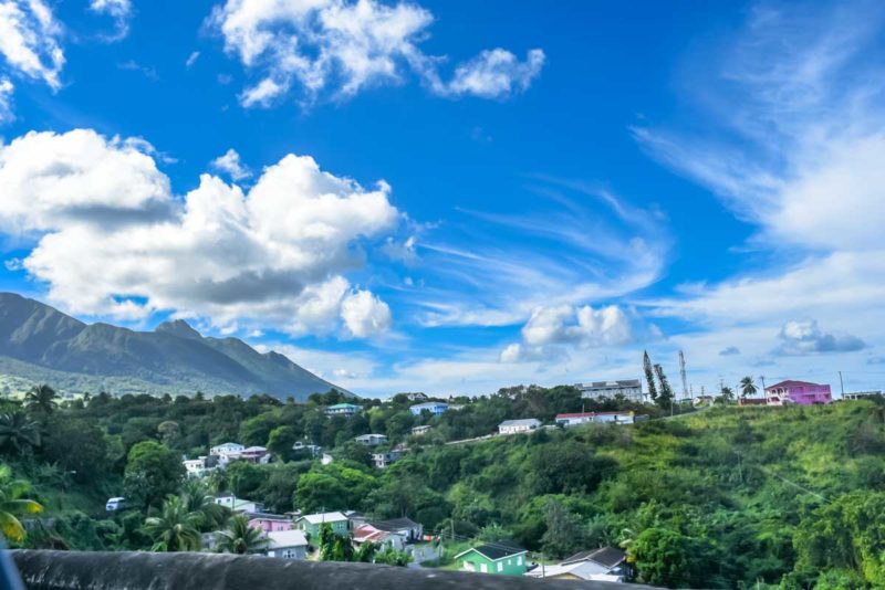 Village and mountains on St Kitts