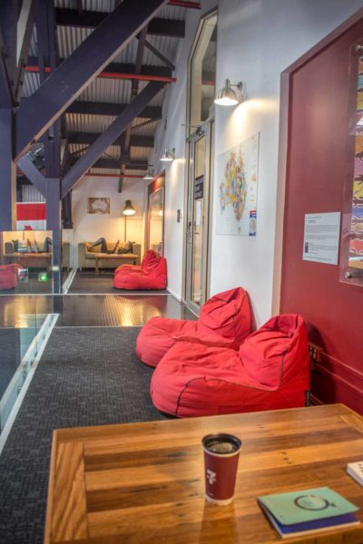 Beanbags in the hallways at Railway Square YHA