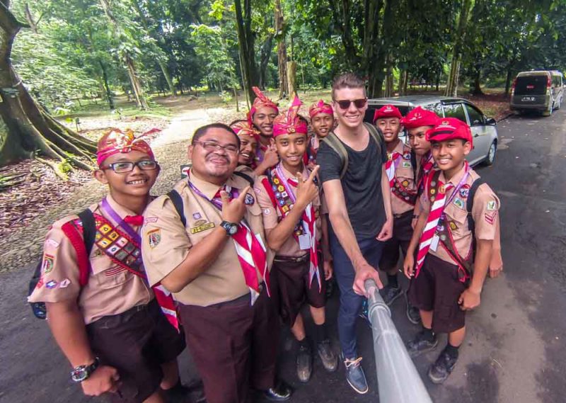 Selfies with School kids in Bogor Botanical Gardens Indonesia