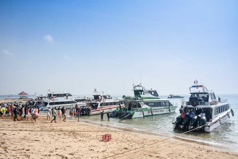 Fast boats in Sanur lining up to ferry passengers to Nusa Lembongan