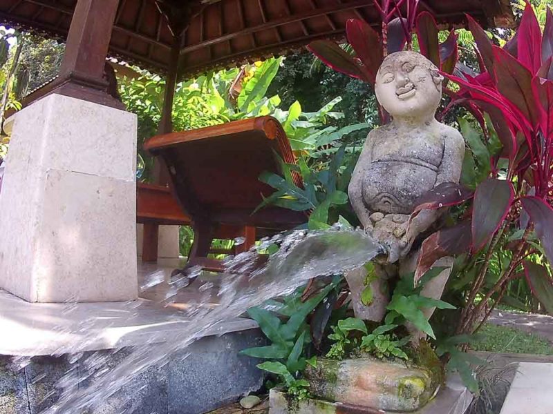 Hilarious fountain statue at the Beji Ubud resort 