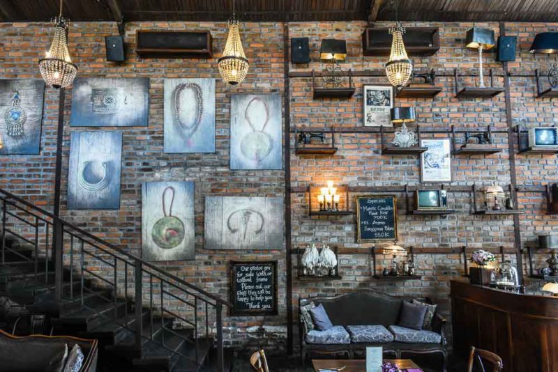 Vintage wall decorations at the Bistrot Seminyak Bali