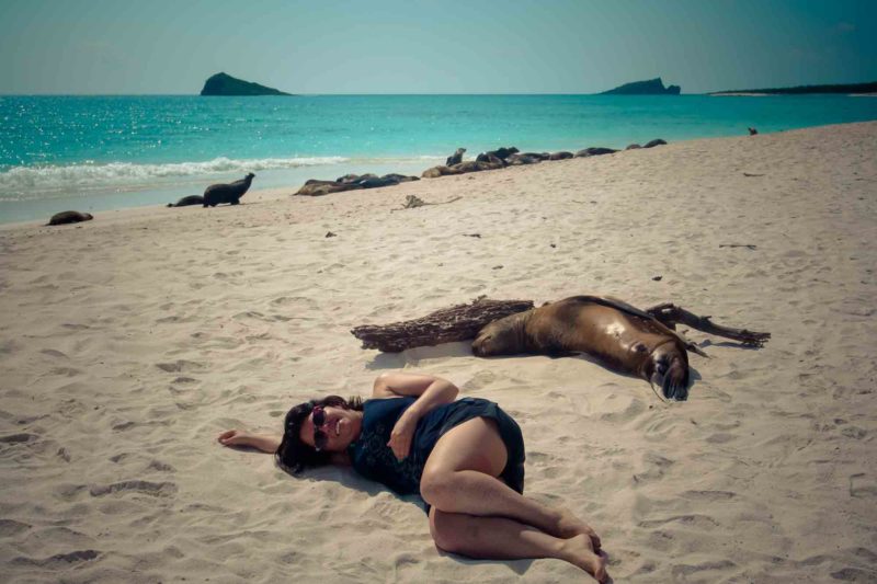 Ayngelina sleeping with sea lion