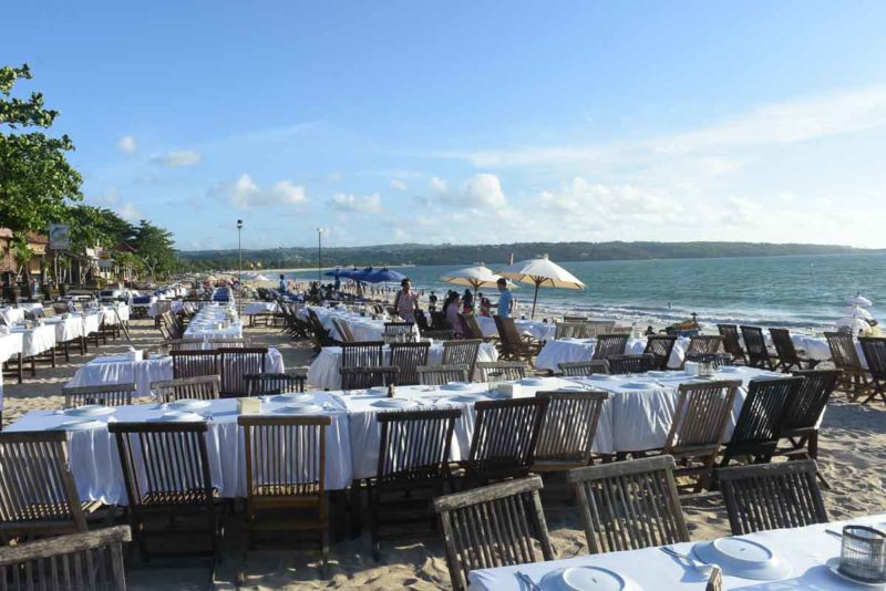 Seafood restaurants on Jimbaran Bay Beach Bali