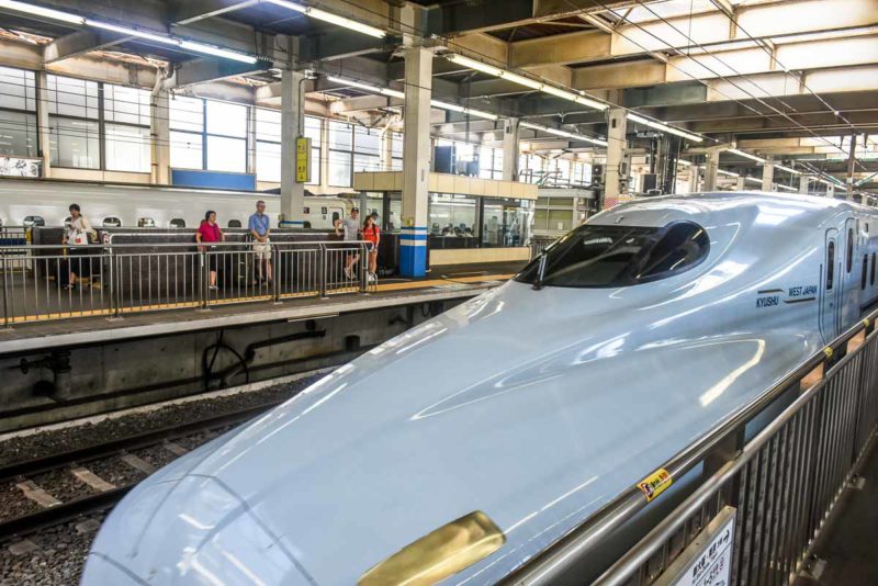 Shinkansen Bullet train leaving the station