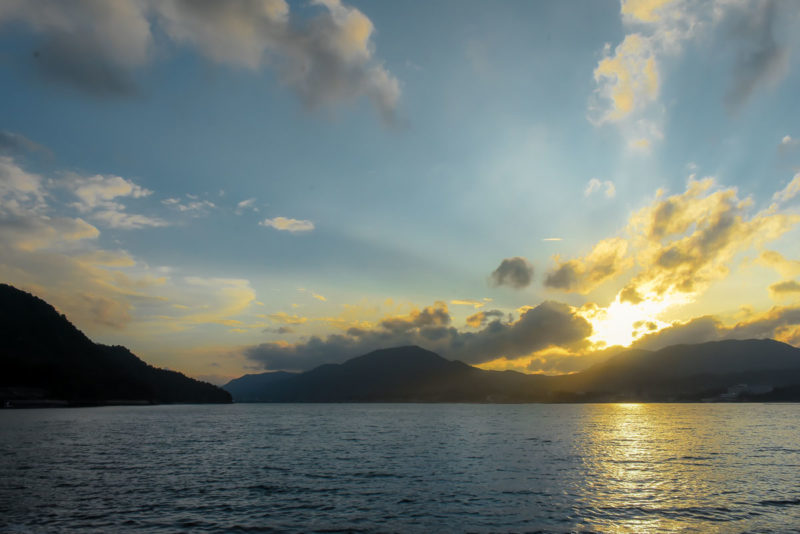 Sunset from the boat at Miyajima Island