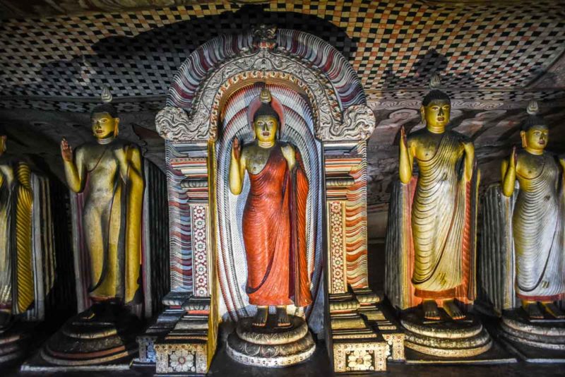 Buddha statues inside the Dambulla Rock Temple