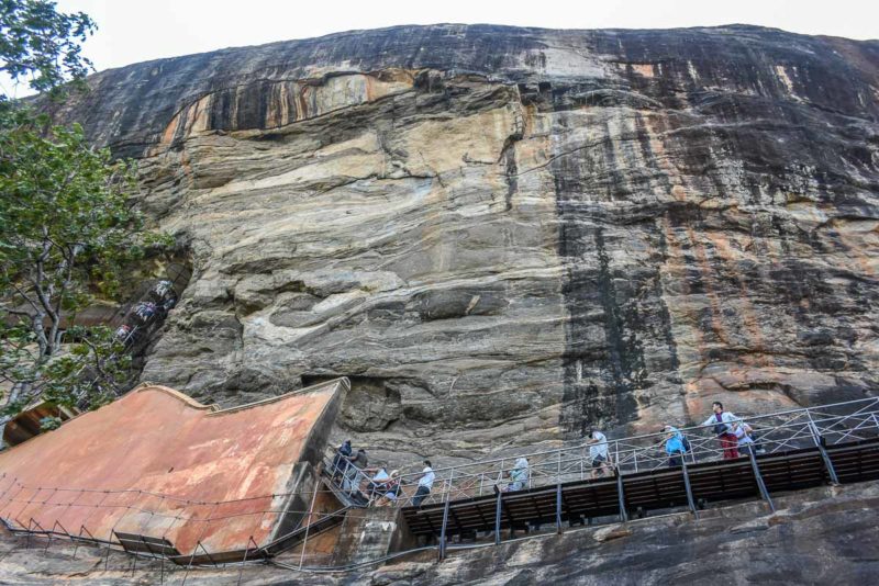 Looking up at the sheer rock wall of Sigiriya Rock