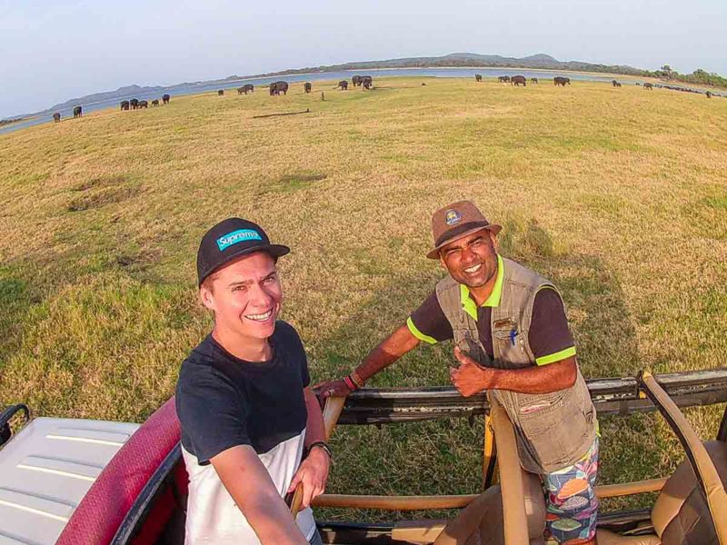 Me with Chamara on safari in Minneriya National Park Sri Lanka