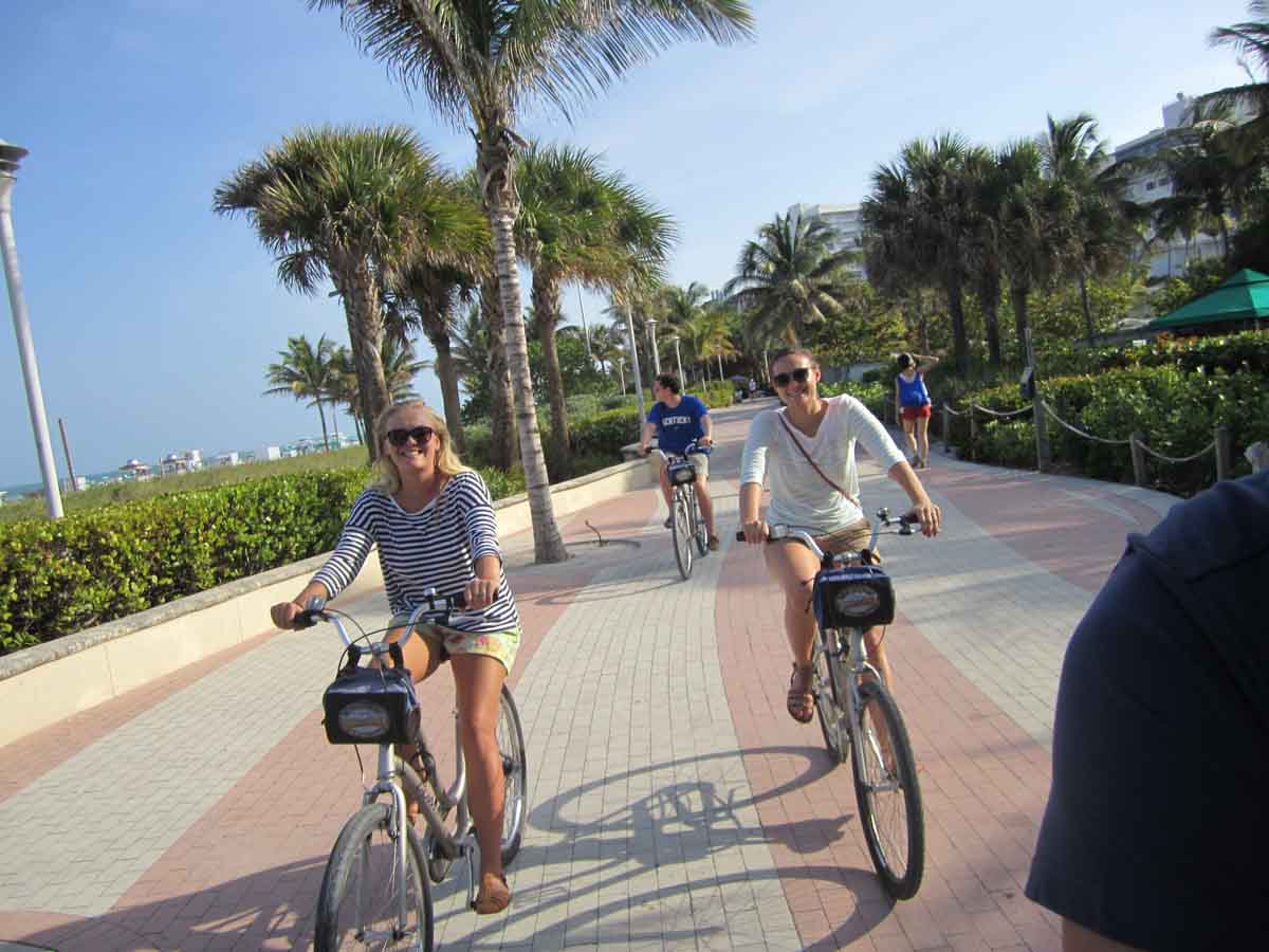Riding bikes along Miami Beach foreshore