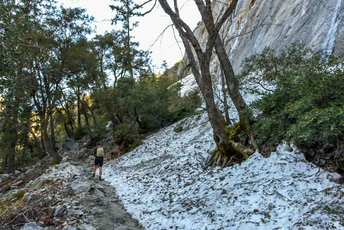 Snow along the John Muir Trail in Yosemite National Park