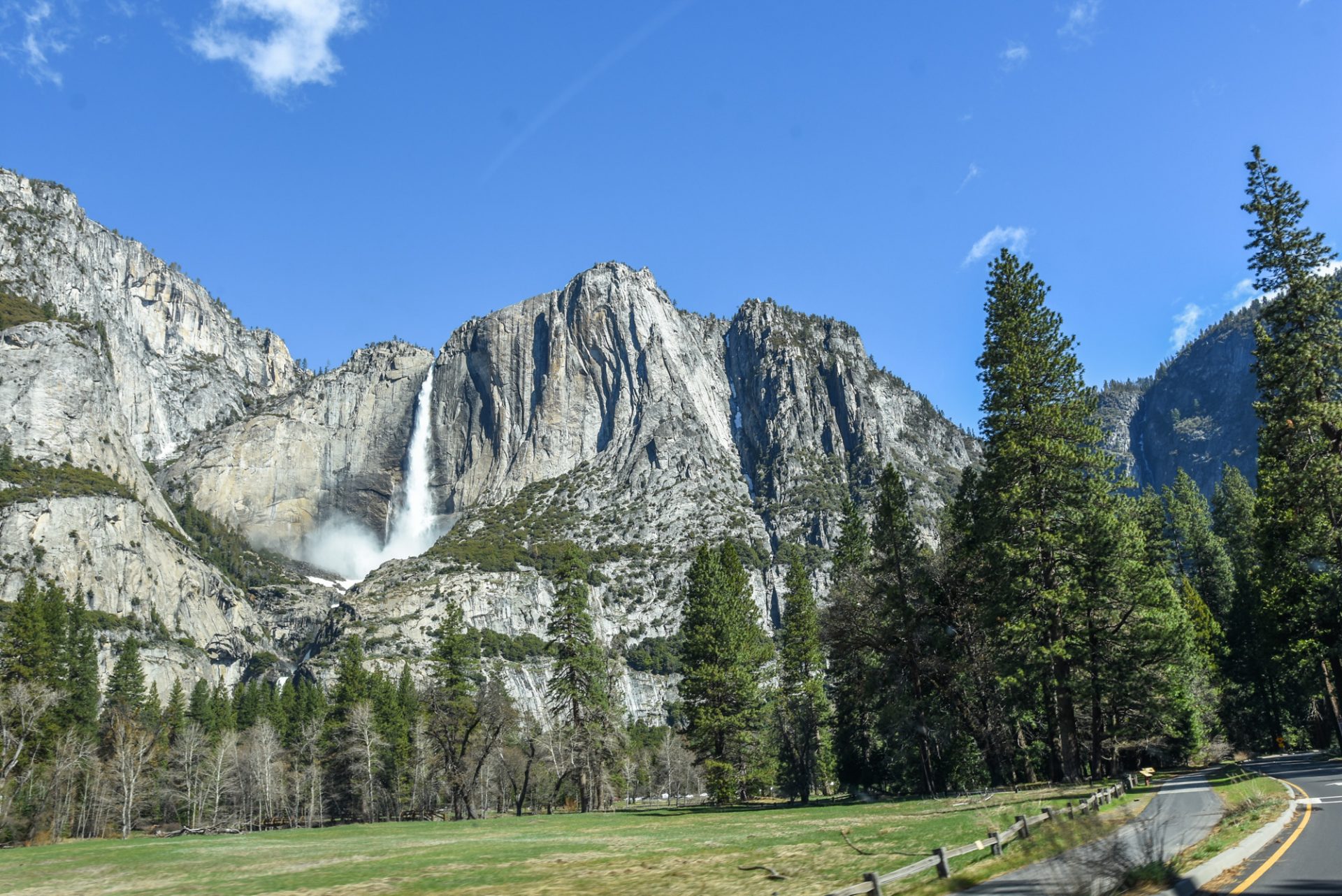 Yosemite Falls from the road on the way into the village