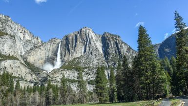 Yosemite Falls from the road on the way into the village
