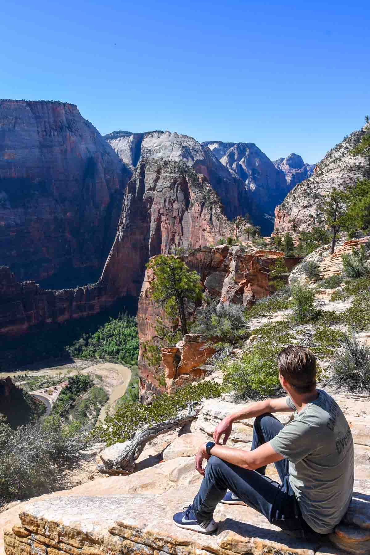 Having a break on the West Rim Trail overlooking Angel's Landing