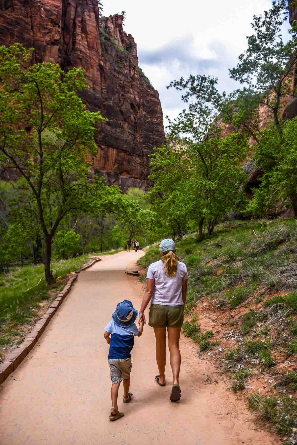 Walking down the Riverside Walk in Zion Canyon