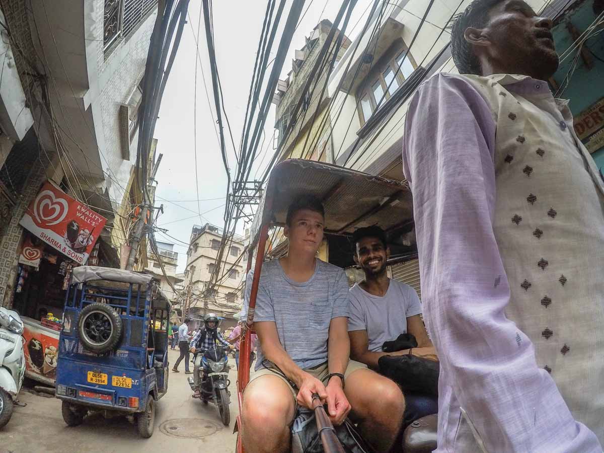 Cycle rickshaw through Chowri Bazar, Chandni Chowk