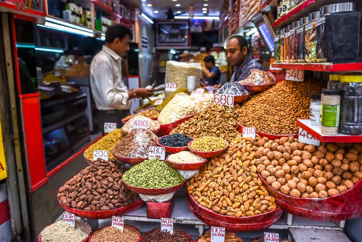 Dried fruits for sale at Chandni Chowk Spice Market, Old Delhi