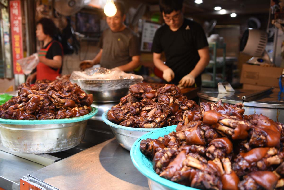 Pigs' hoof for sale in Dongrae Traditional Market in Busan