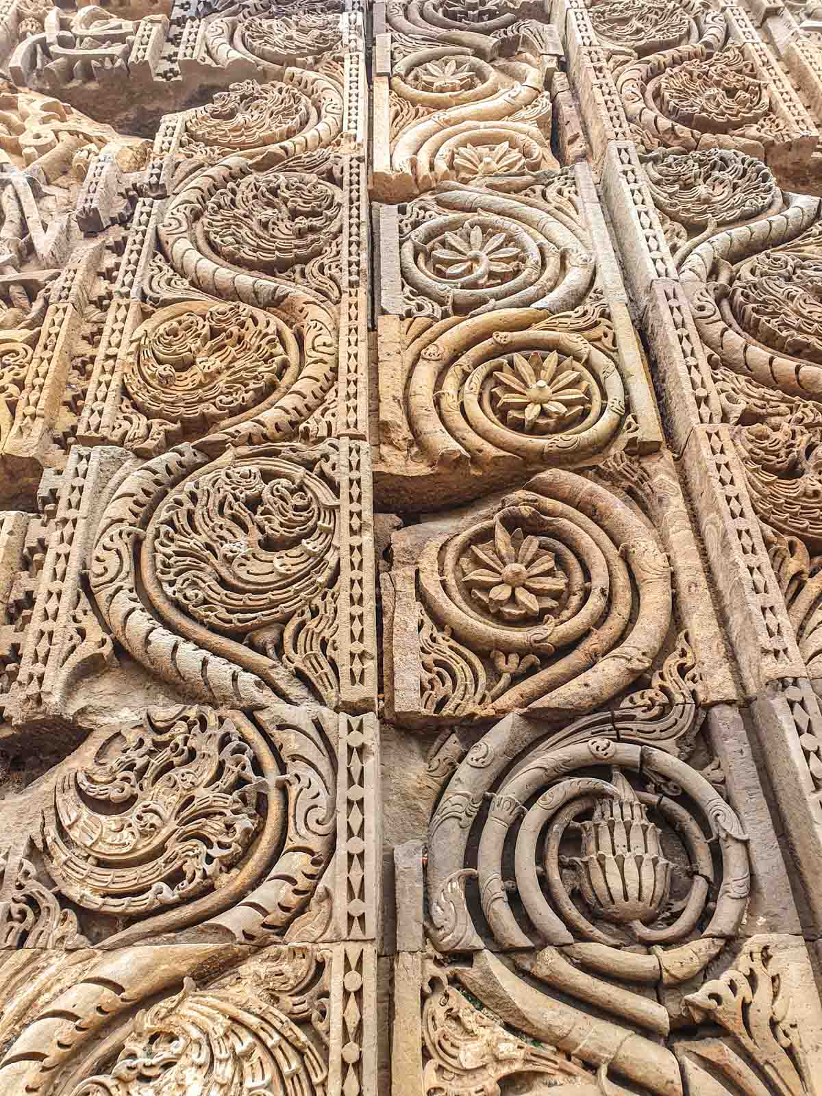 The incredible stone carvings on what was a door or wall of the Quwwut-ul-Islam Mosque Delhi