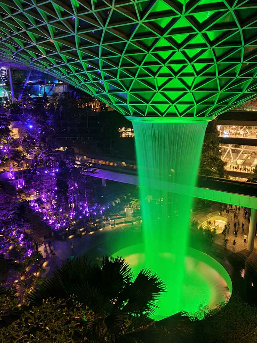 Rain Vortex at night, Changi's Jewel